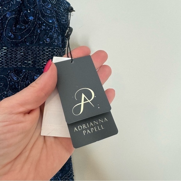 NWT Adriana Papell Deep Blue Beaded Long Gown Size 6 - Picture 7 of 8